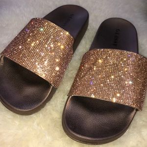 Rose gold sparkly slides